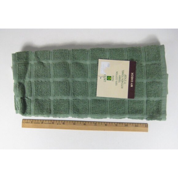 New Lintex Solid Sage Green Windowpane Terry Dishtowel 100% Cotton - Picture 2 of 5